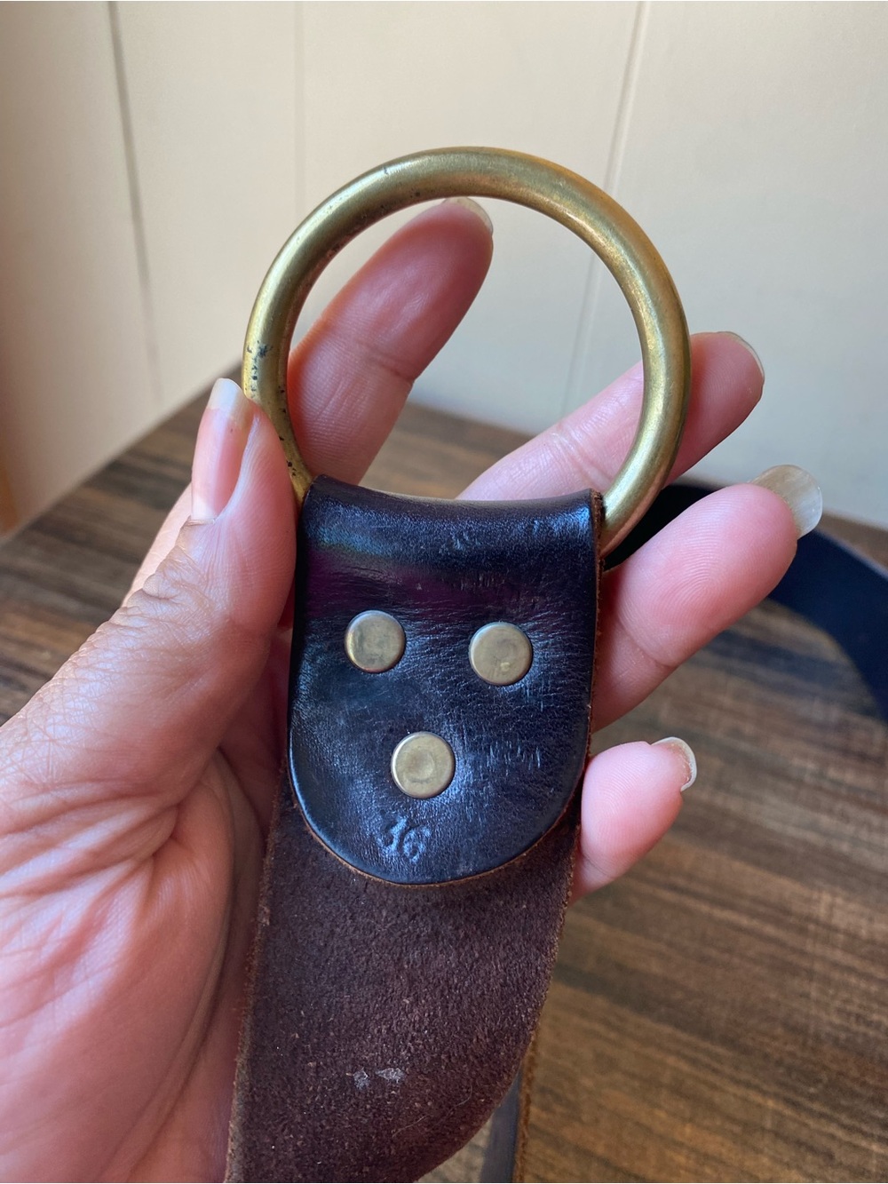 Dark Brown Leather Belt with Brass Hardware - Picture 6 of 8